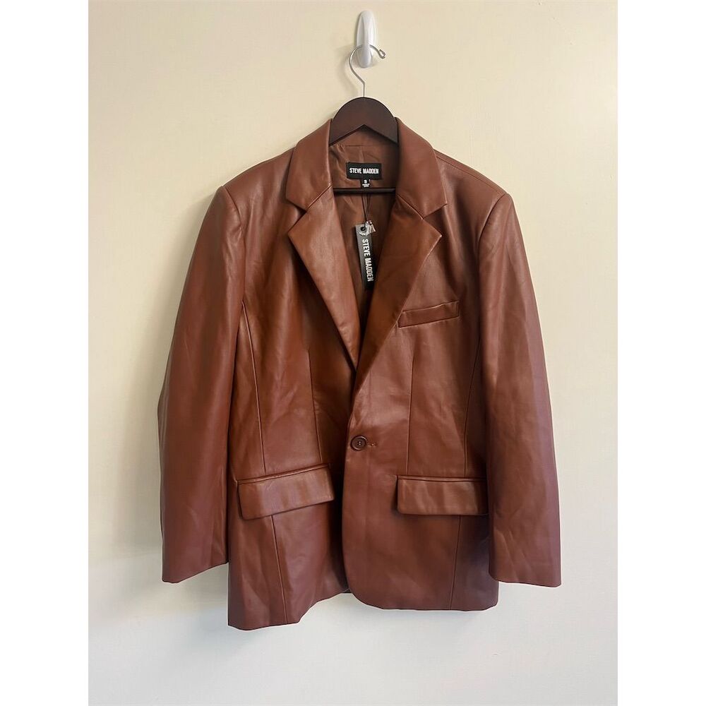Steve Madden Women's Blazer Size S Brown Faux Leather Jacket - Picture 4 of 11